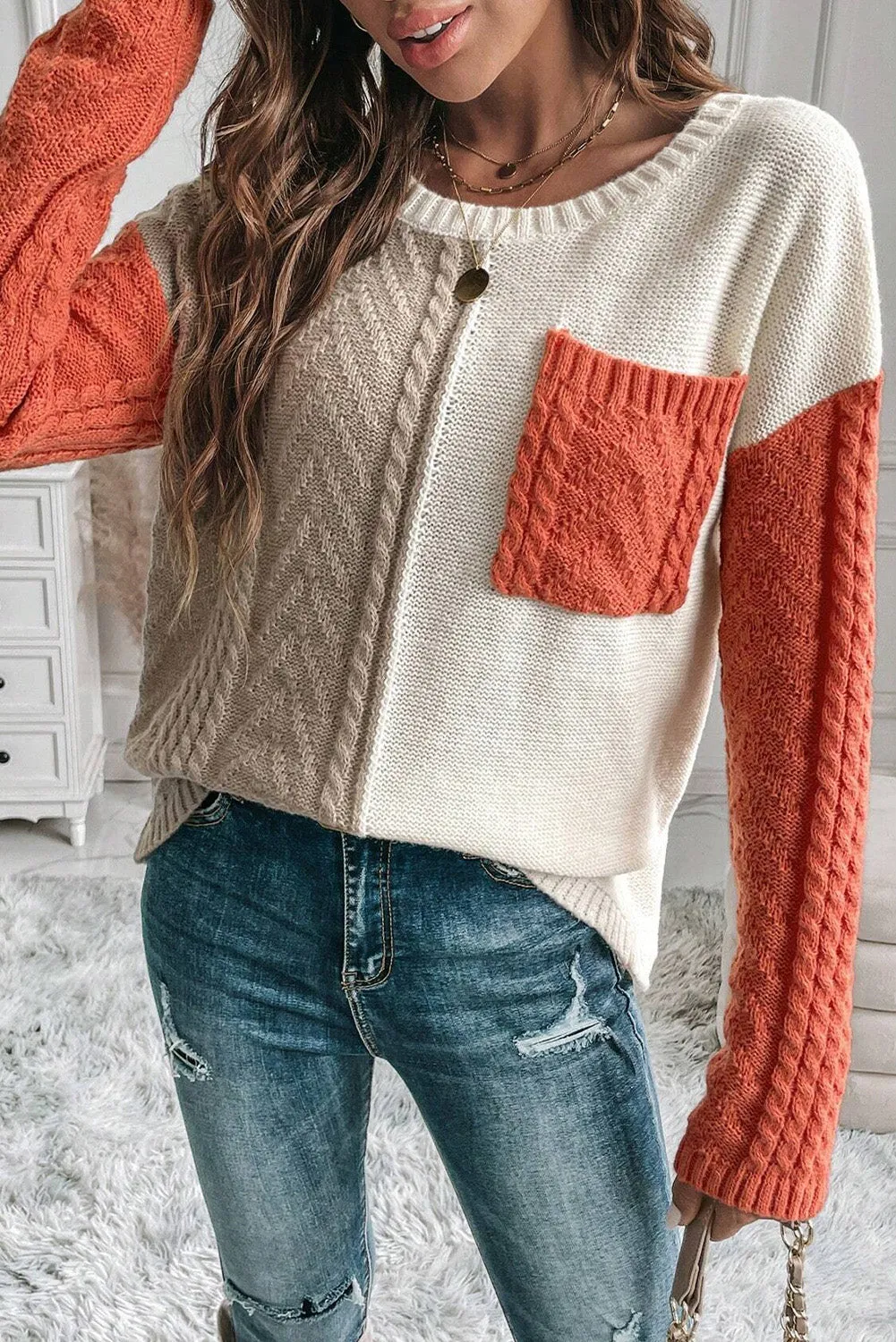 Colorblock Patchwork Drop Shoulder Sweater