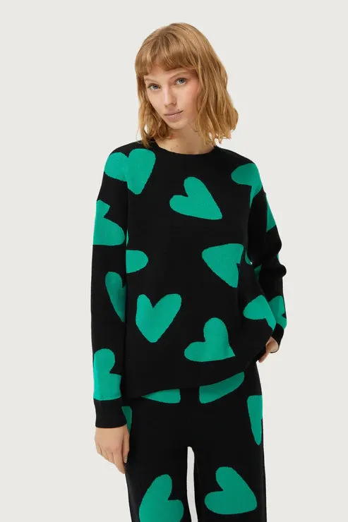 COMPANIA FANTASTICA HEART SWEATER - BLACK MULTI - 10208BLKGRN