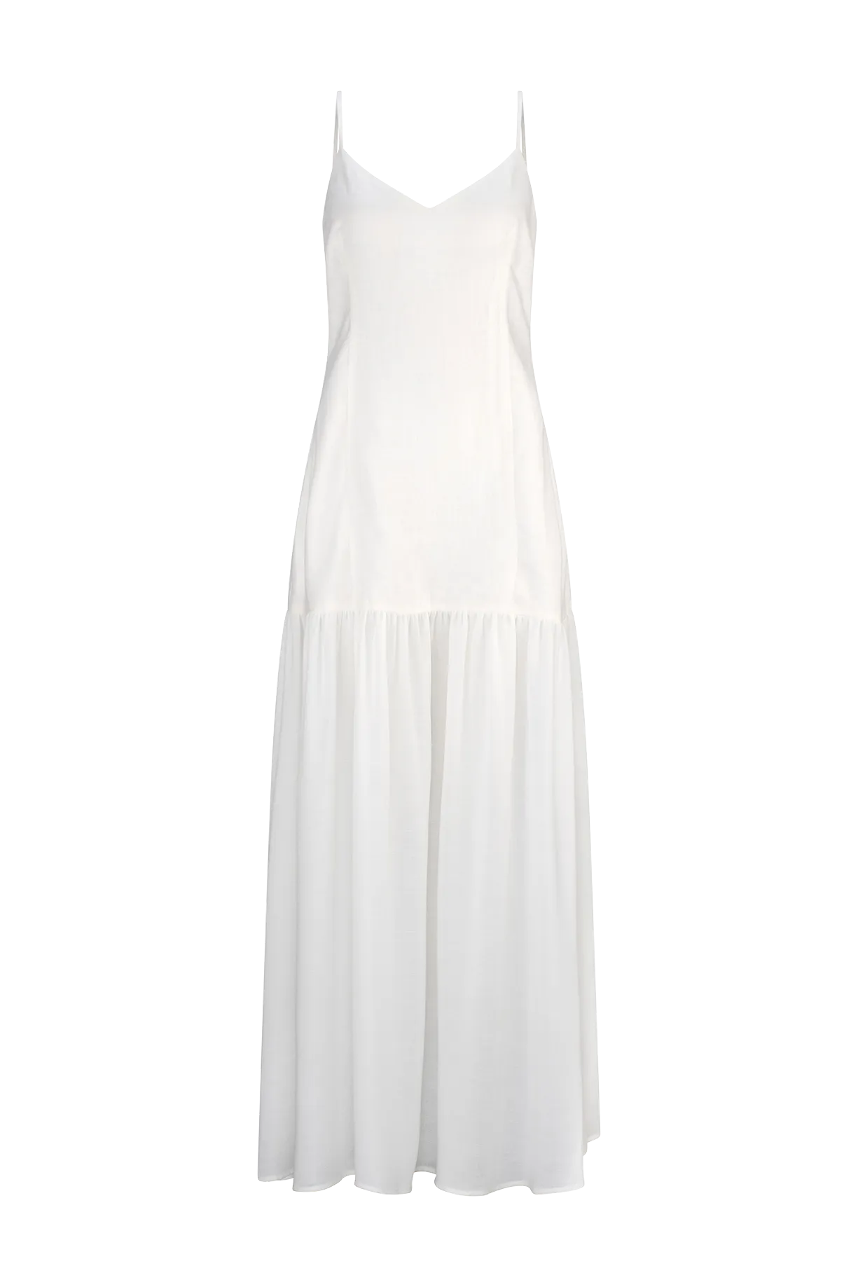 CURAAE Palm Drop Waist Frill Summer Maxi Dress In White