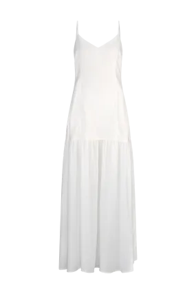 CURAAE Palm Drop Waist Frill Summer Maxi Dress In White