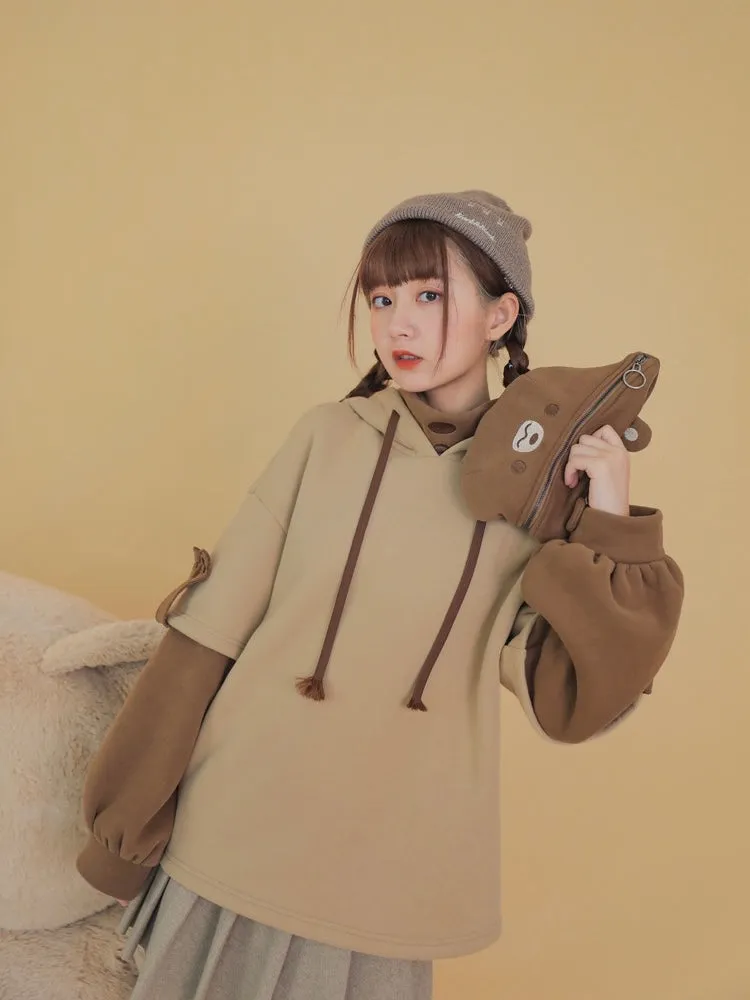 Cute Brown Bear Intimate Two-Piece Hoodie with Detachable Bum Bag