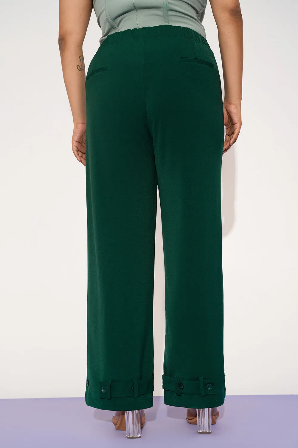 Dark Jade Curve Adjustable Hem Korean Pants