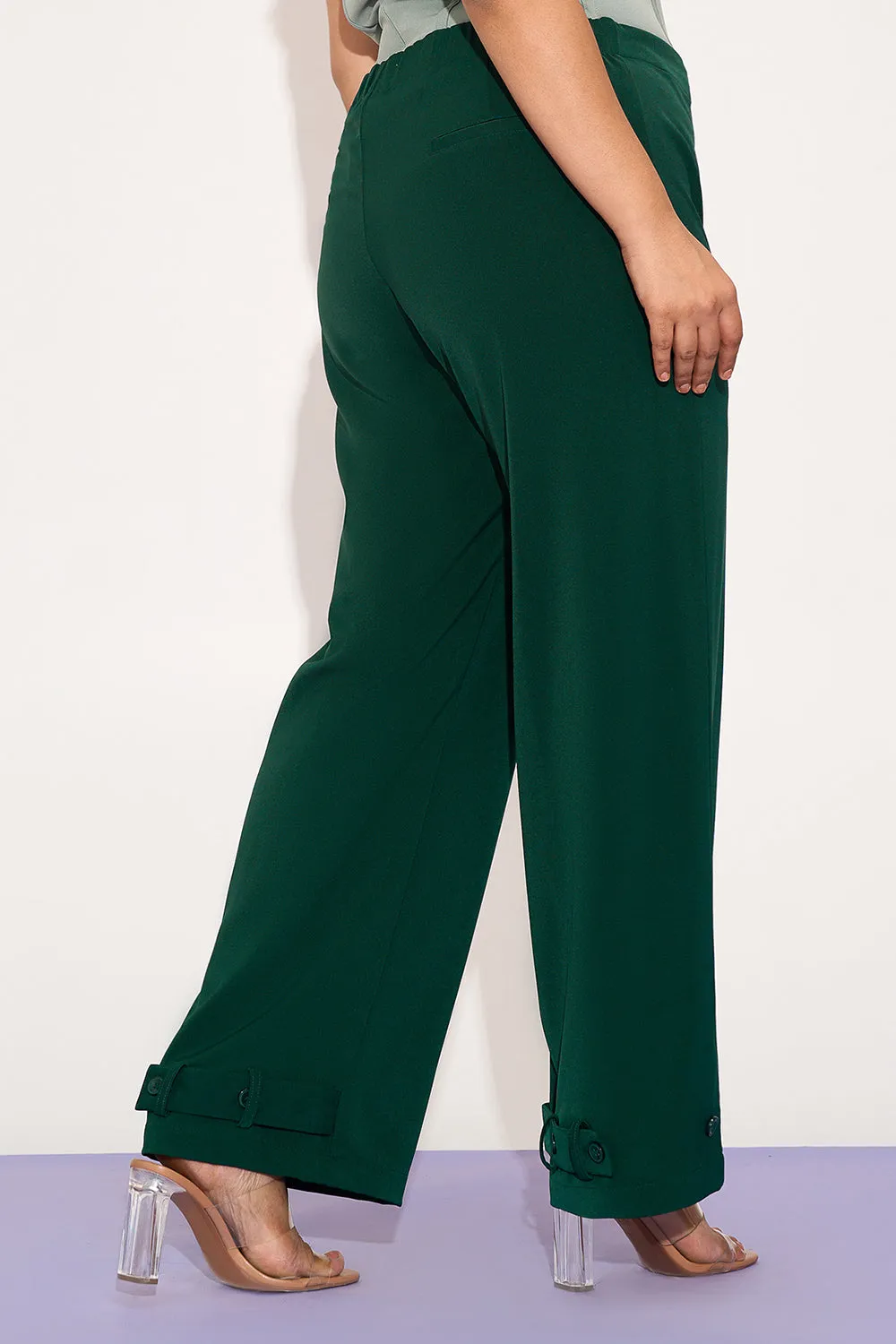 Dark Jade Curve Adjustable Hem Korean Pants