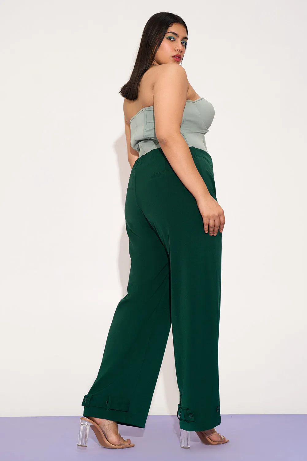 Dark Jade Curve Adjustable Hem Korean Pants