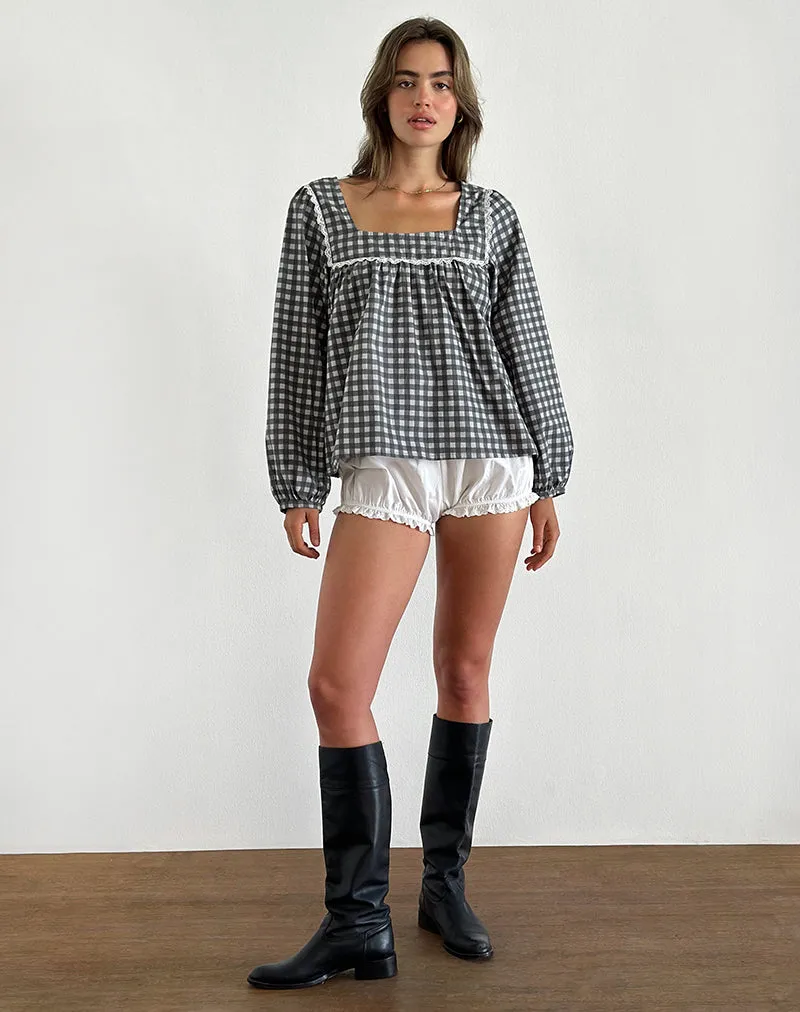 Demona Top in Tonal Gingham Black and Grey