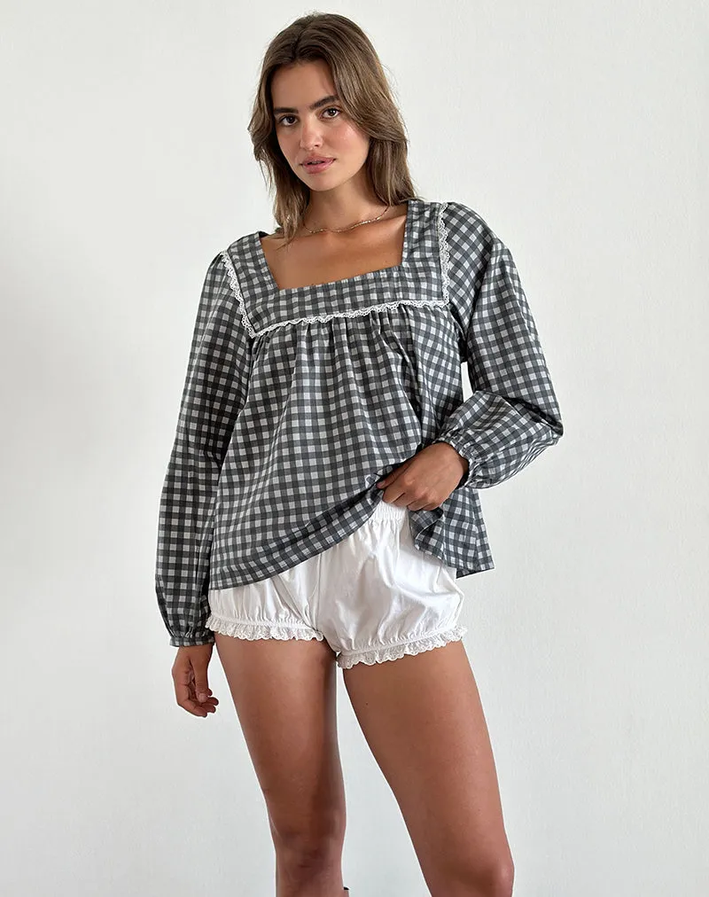 Demona Top in Tonal Gingham Black and Grey