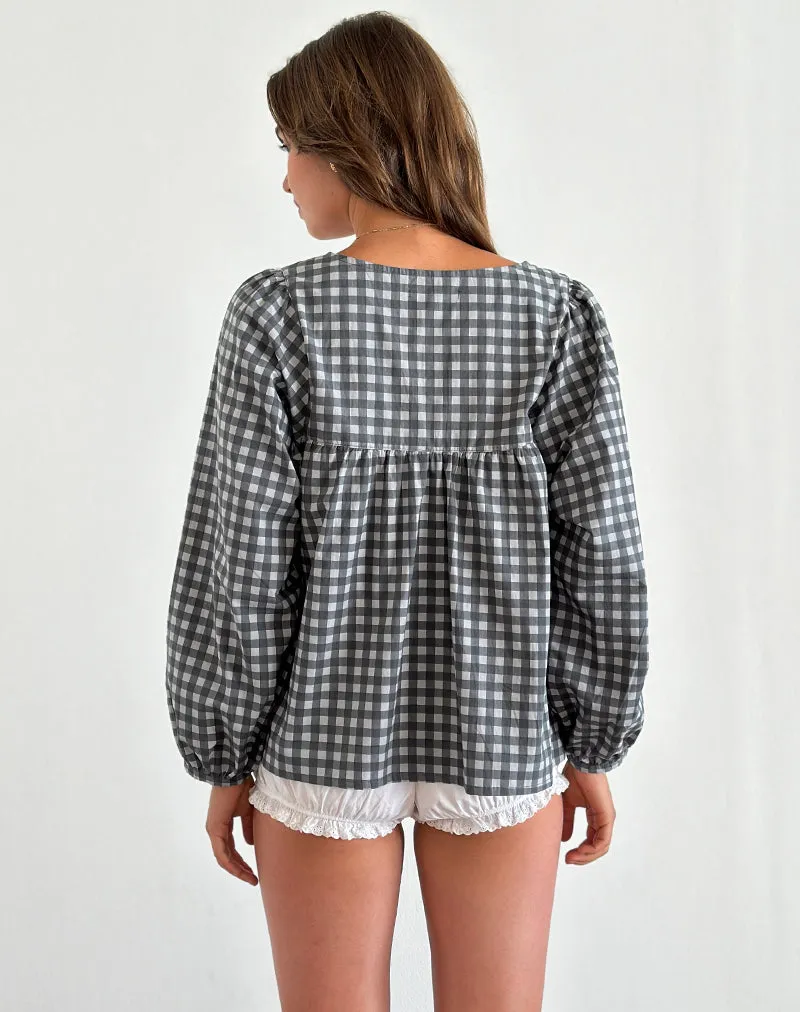 Demona Top in Tonal Gingham Black and Grey