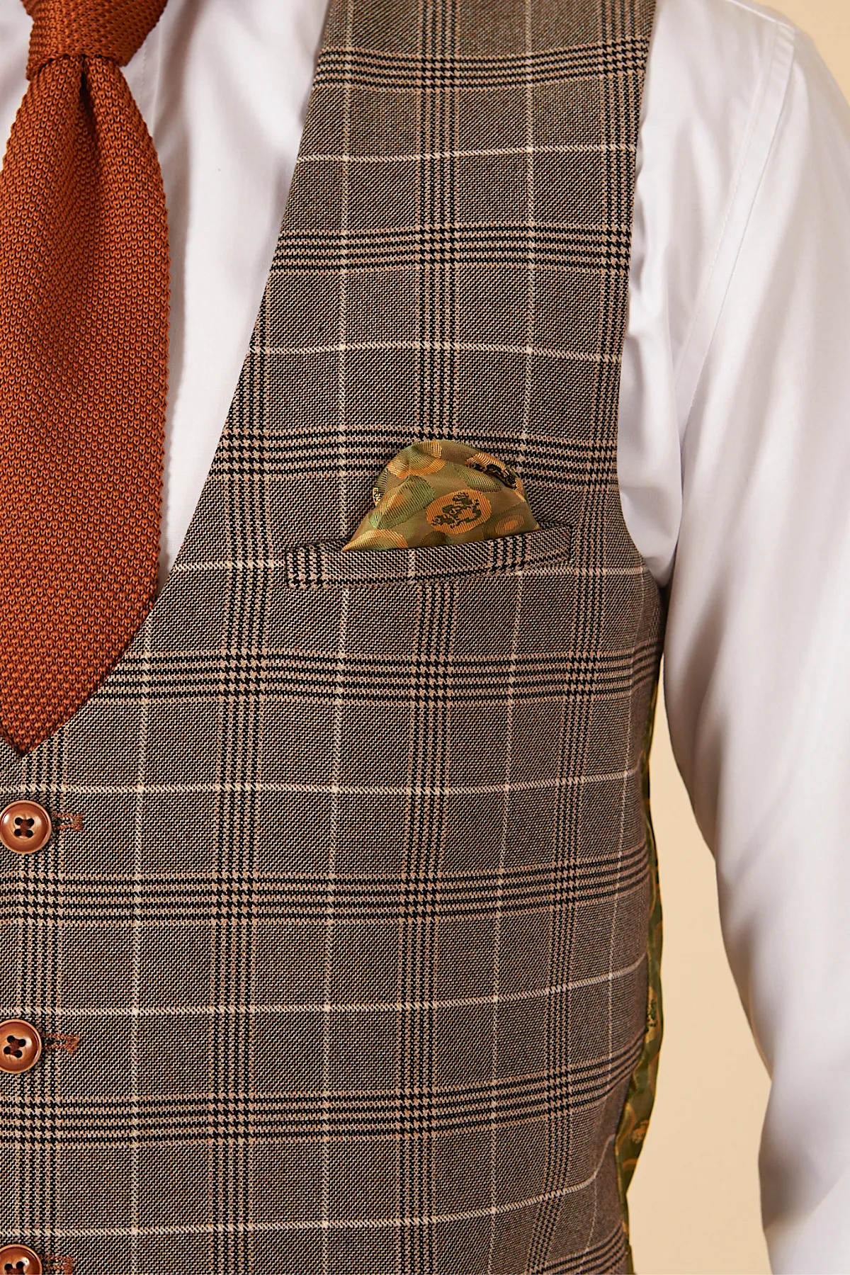 DION - Blue Tweed Suit With Ray Tan Check Waistcoat