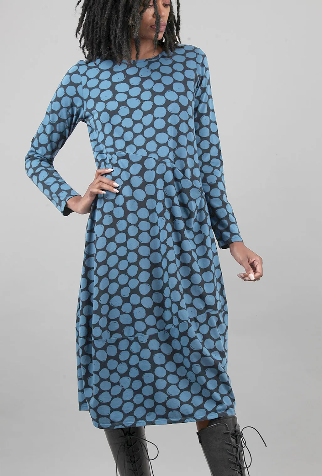 Dot Jersey Bias Dress, Teal