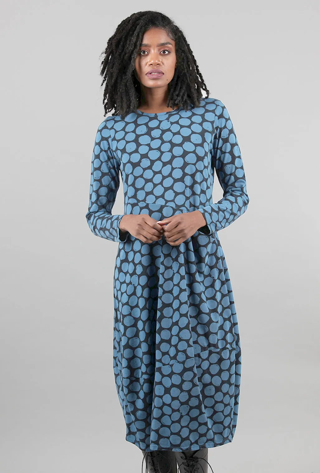 Dot Jersey Bias Dress, Teal