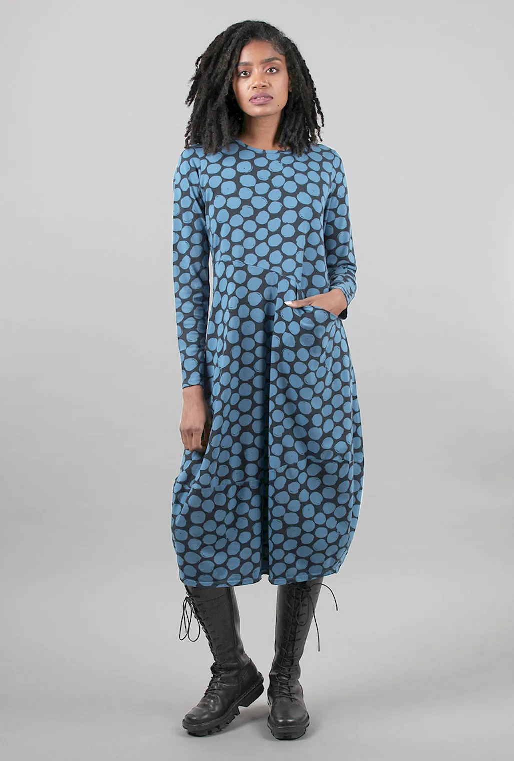 Dot Jersey Bias Dress, Teal