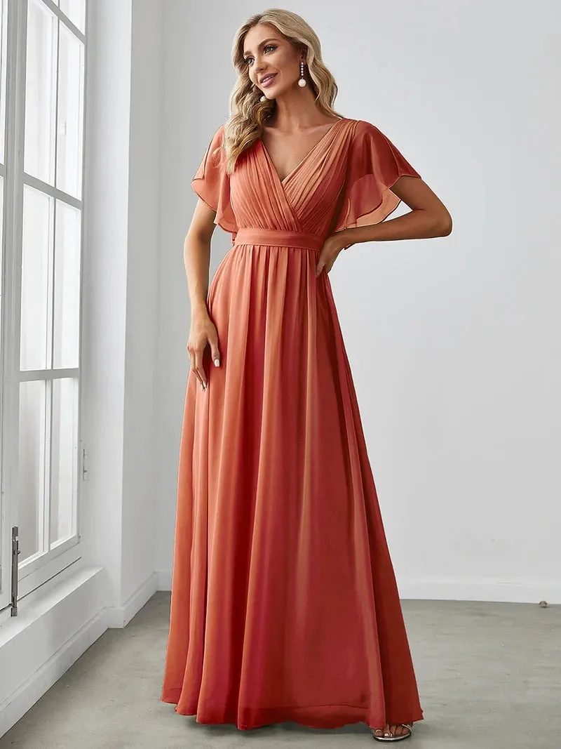 Elegant Evening dresses Long A LINE Short Sleeve V-Neck Chiffon Floor-Length Gown 2024 ever pretty of Simple Prom Women Dress