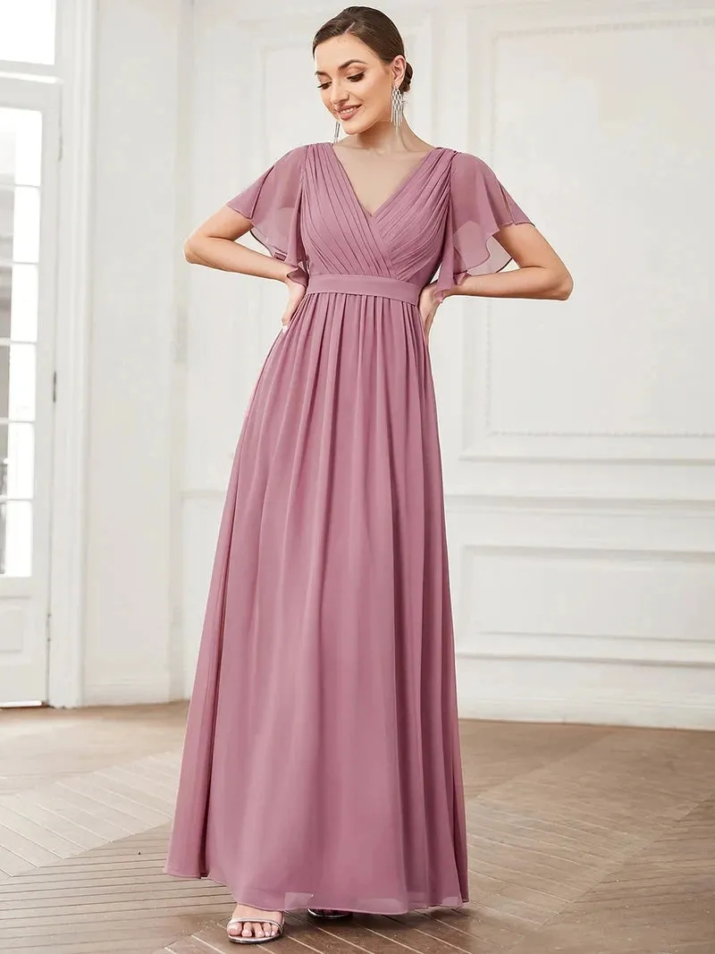 Elegant Evening dresses Long A LINE Short Sleeve V-Neck Chiffon Floor-Length Gown 2024 ever pretty of Simple Prom Women Dress