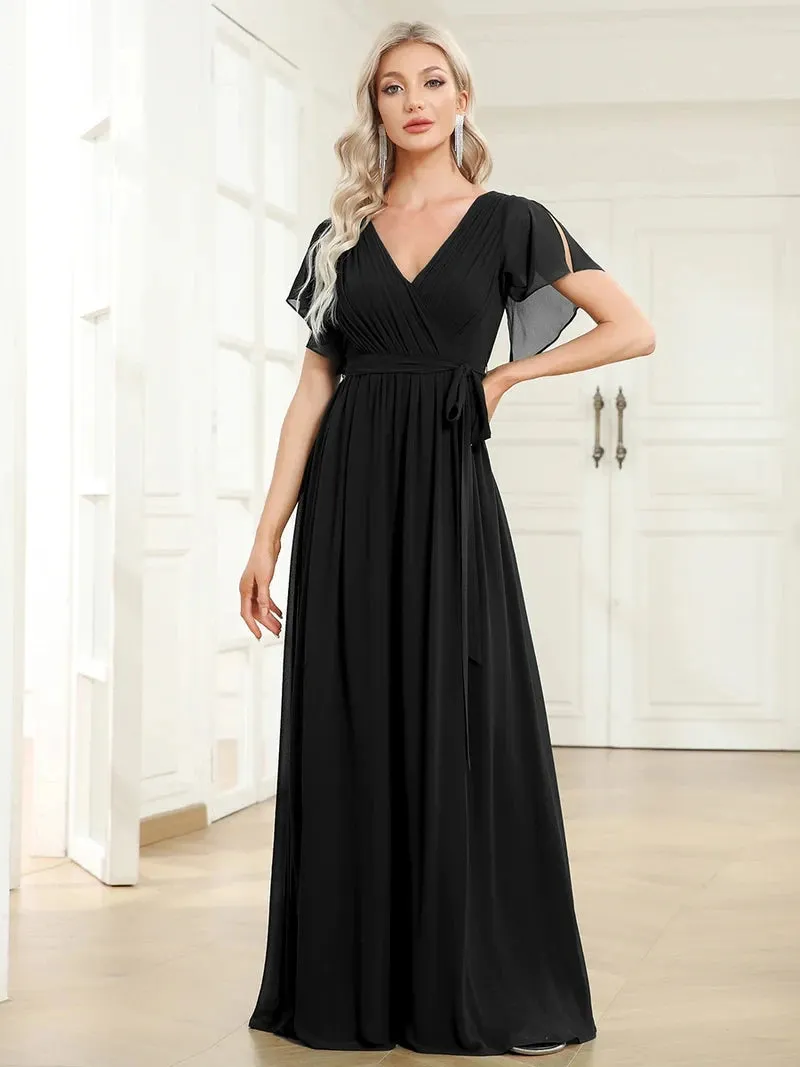 Elegant Evening dresses Long A LINE Short Sleeve V-Neck Chiffon Floor-Length Gown 2024 ever pretty of Simple Prom Women Dress