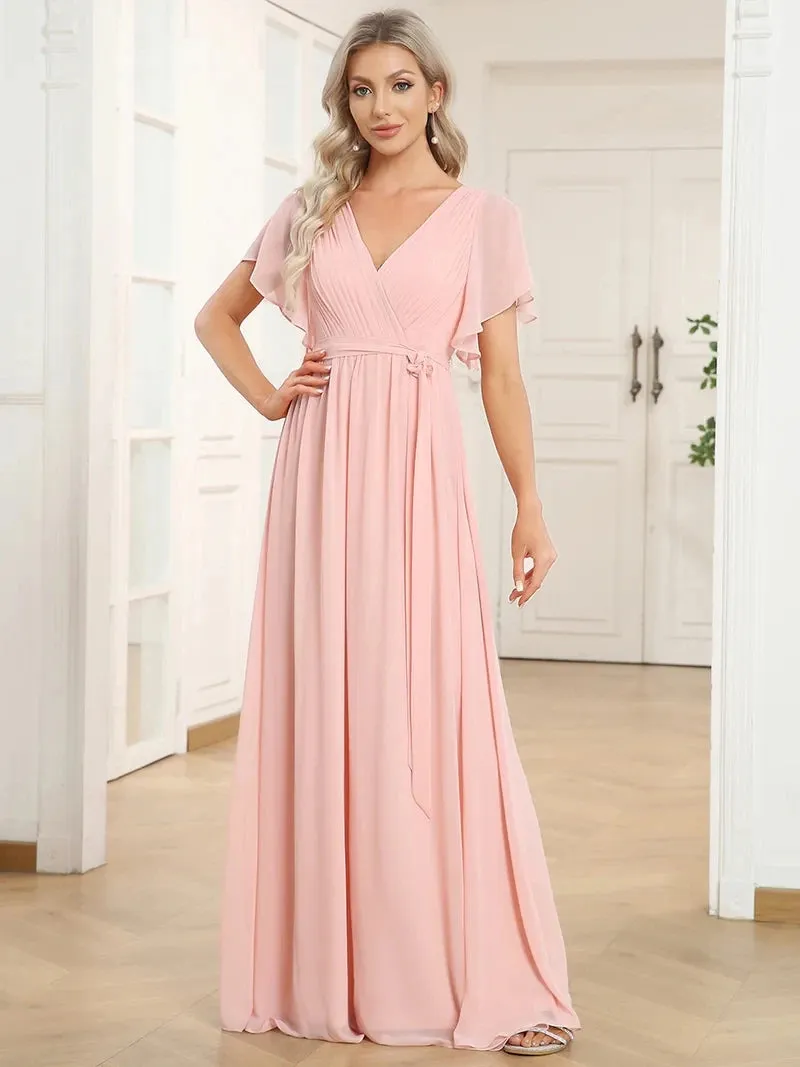 Elegant Evening dresses Long A LINE Short Sleeve V-Neck Chiffon Floor-Length Gown 2024 ever pretty of Simple Prom Women Dress