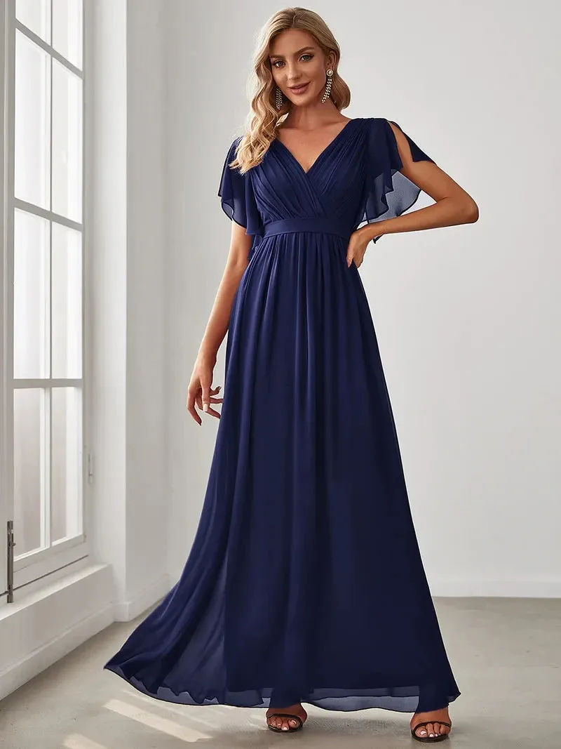 Elegant Evening dresses Long A LINE Short Sleeve V-Neck Chiffon Floor-Length Gown 2024 ever pretty of Simple Prom Women Dress