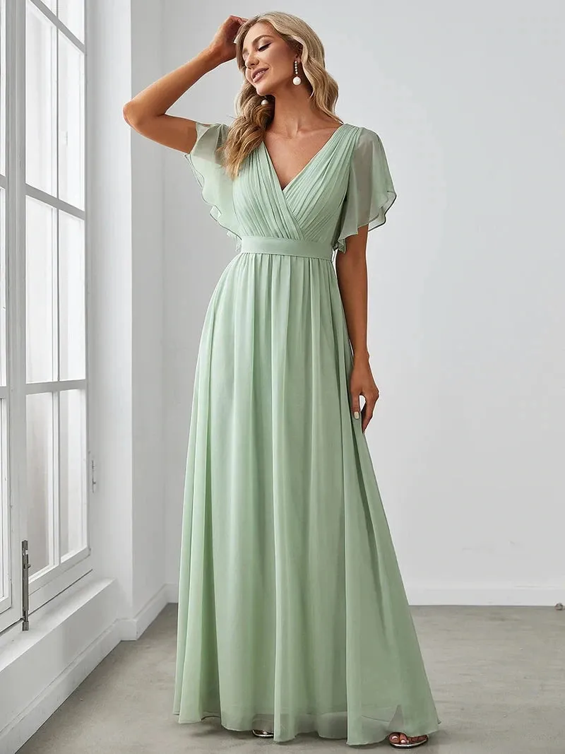 Elegant Evening dresses Long A LINE Short Sleeve V-Neck Chiffon Floor-Length Gown 2024 ever pretty of Simple Prom Women Dress