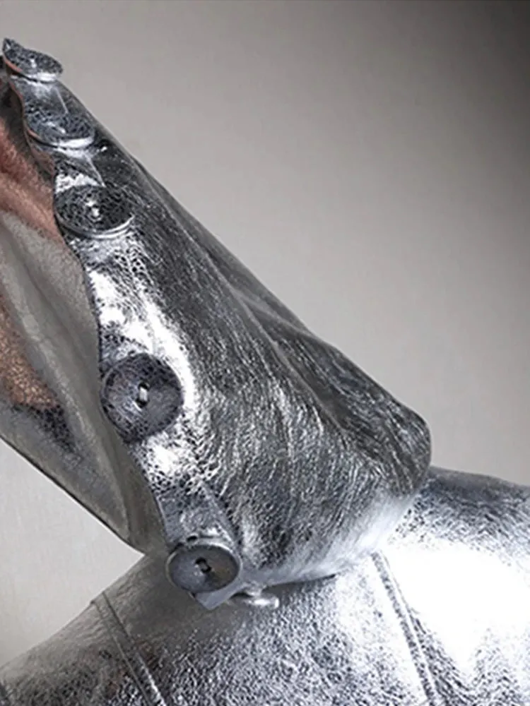 Elegant Silver Metallic Long Trench Coat