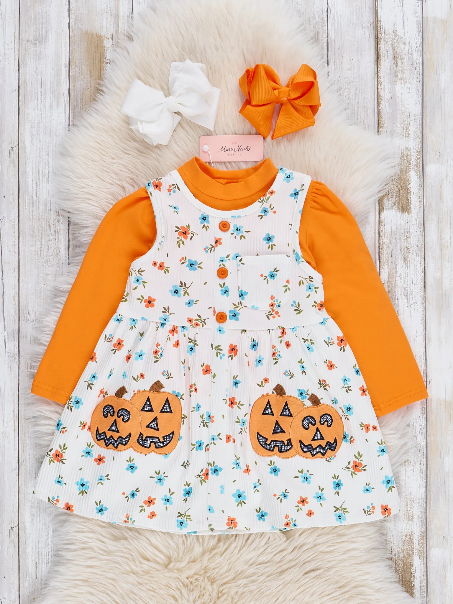 Embroidered Jack-O-Lantern Garden Skirtall Set