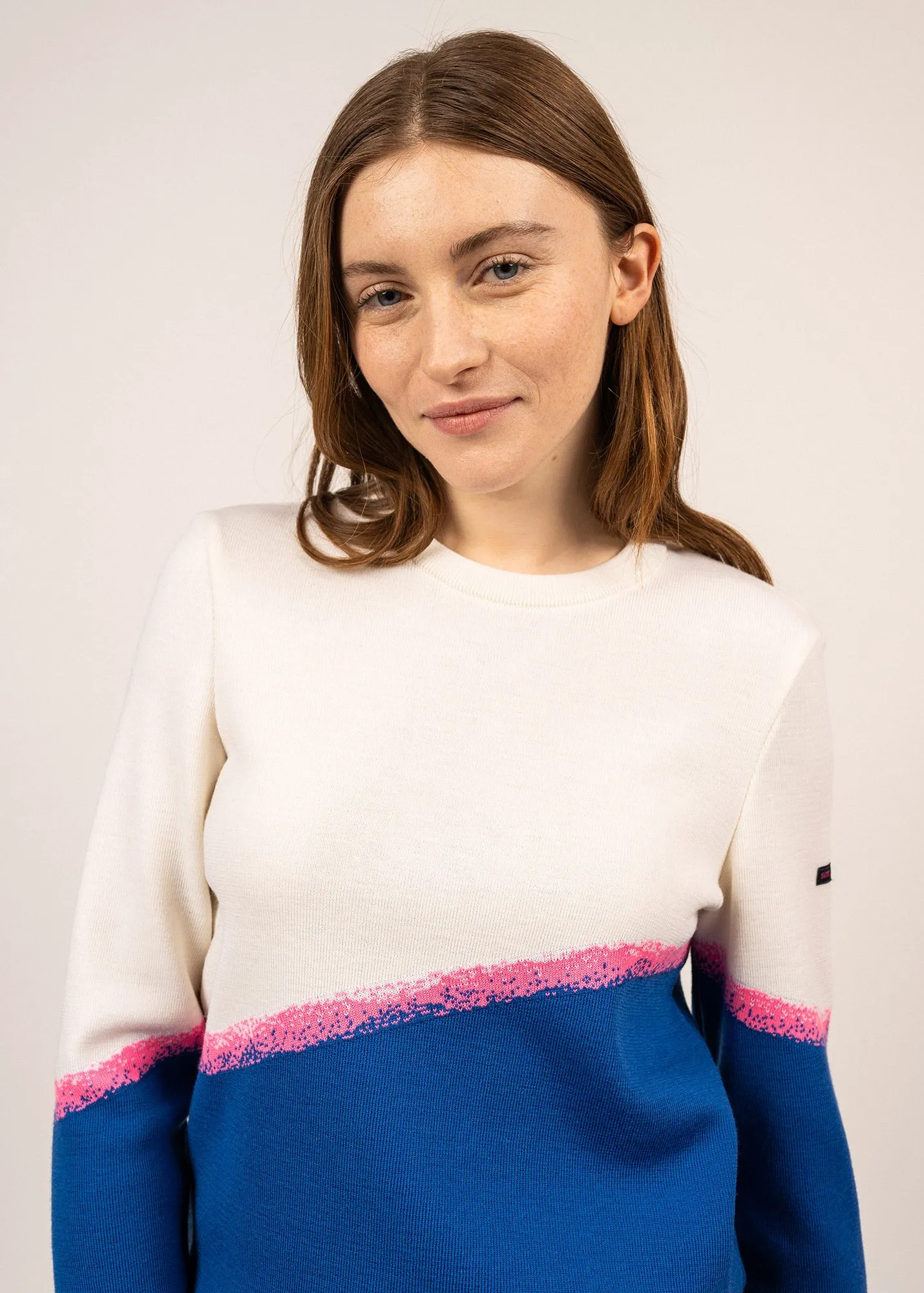 ESPELETTE - Mulitcolor Wool Sweater for Women (ROYAL BLUE / NEON PINK / WHITE)