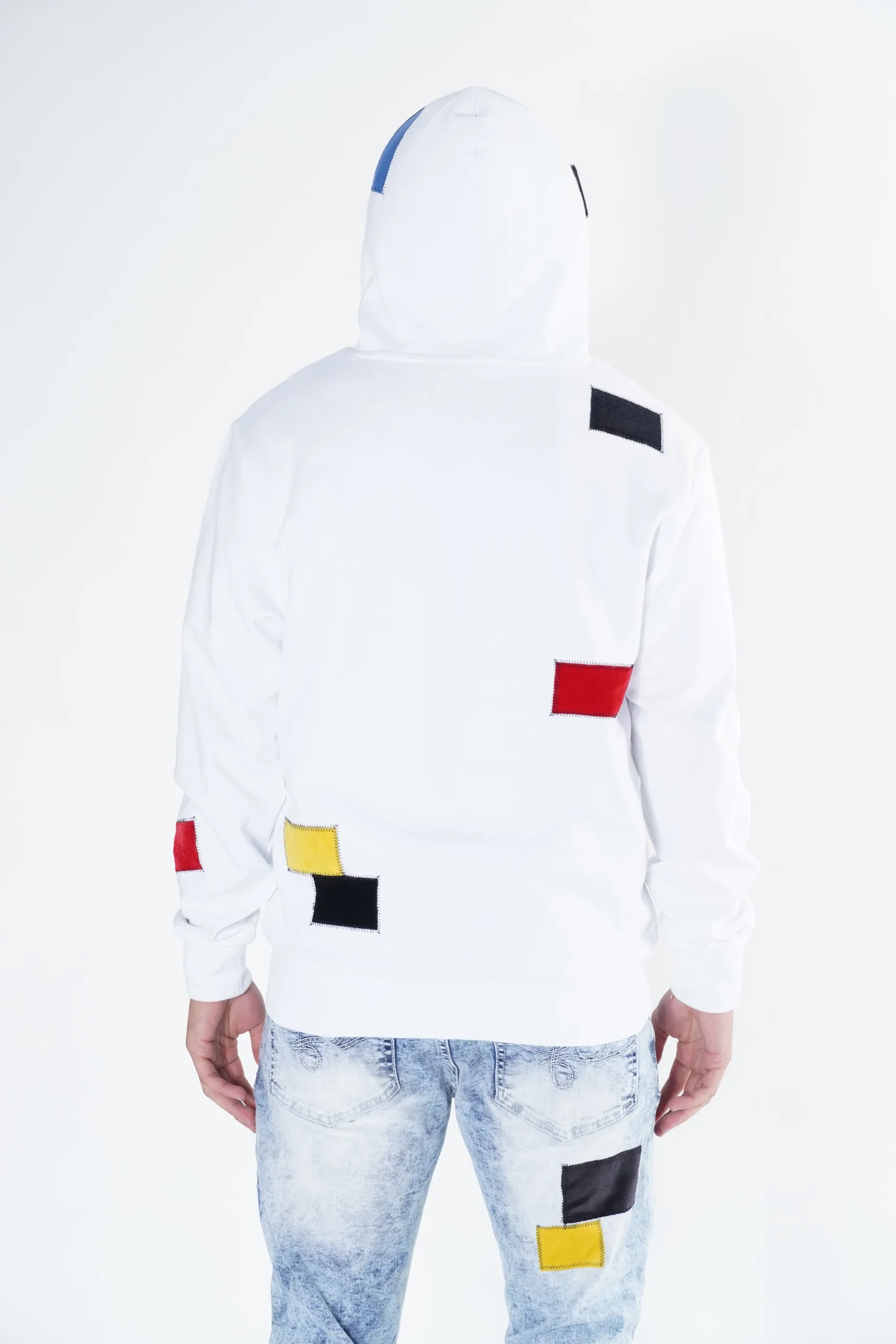 F5715 Frost Patchwork Zip Up Hoodie -  White