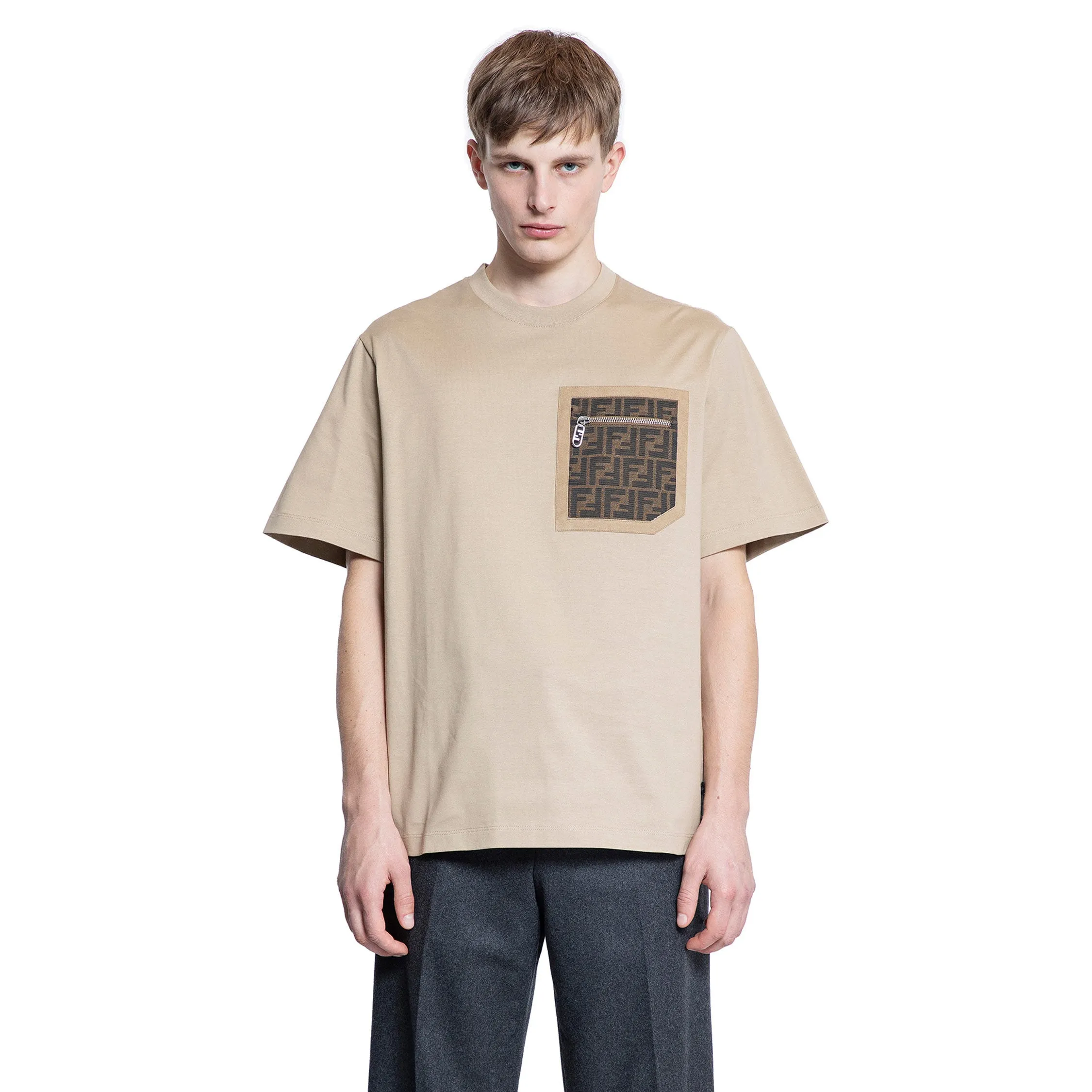 FENDI MAN BEIGE T-SHIRTS & TANK TOPS