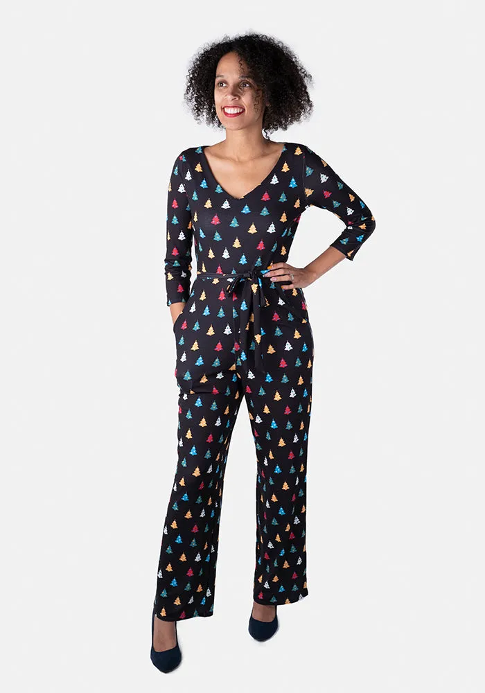 Fern Multi Coloured Christmas Tree Print Jumpsuit