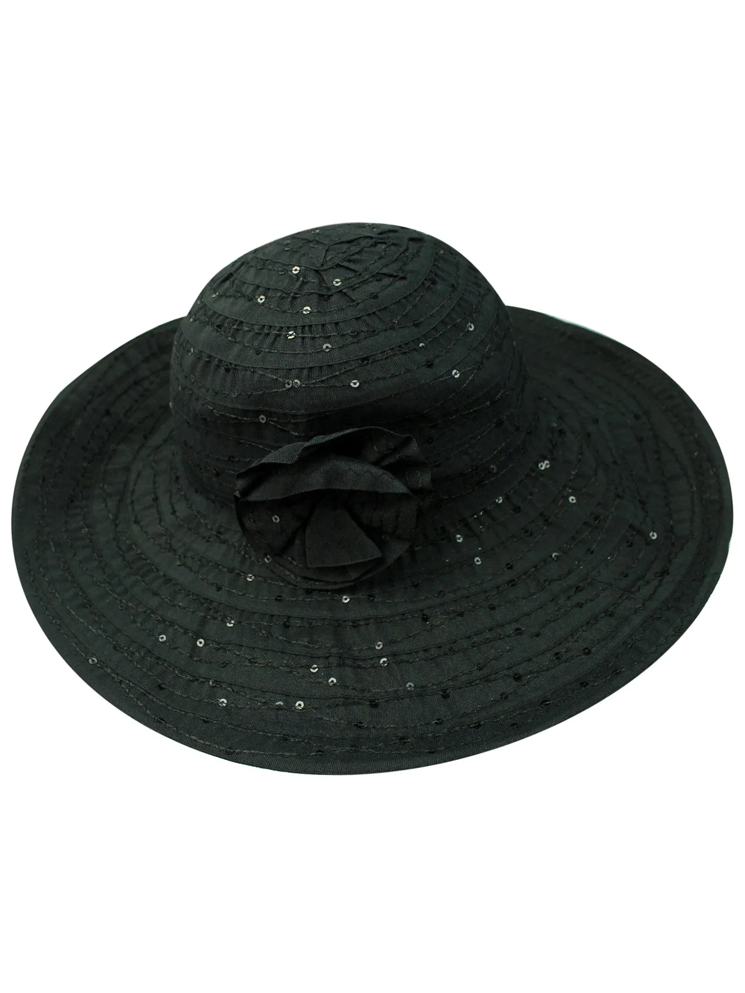 Floppy Hat With Sequins And Flower Hat Band