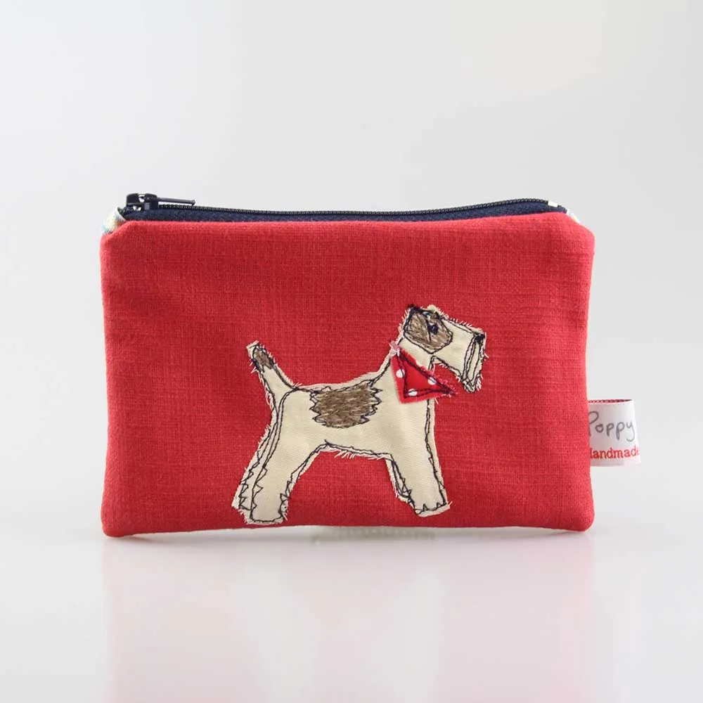 fox terrier embroidered medium coin purse