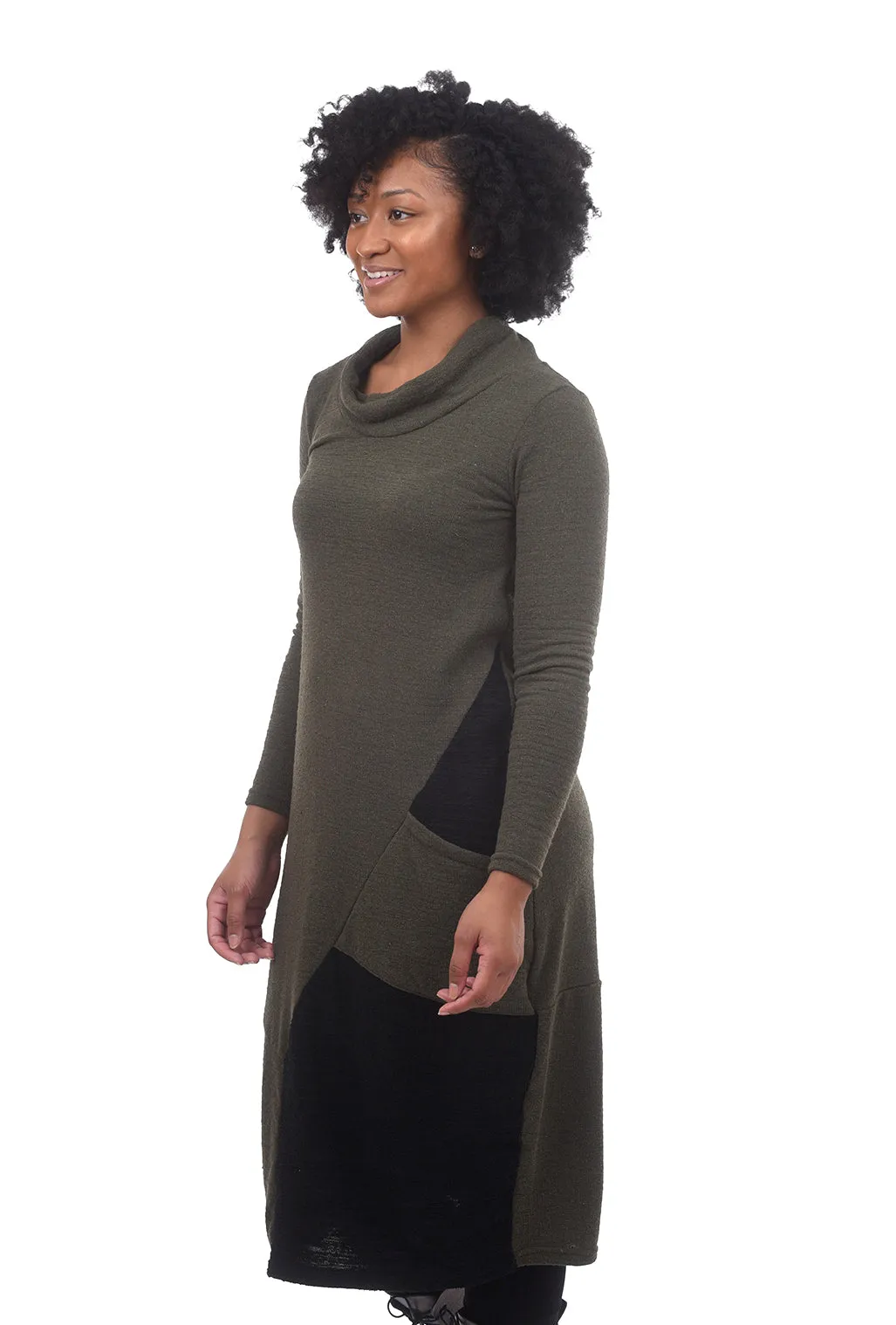 FT Lantern Cowl Dress, Khaki