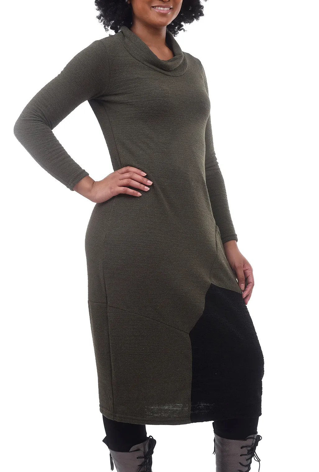 FT Lantern Cowl Dress, Khaki