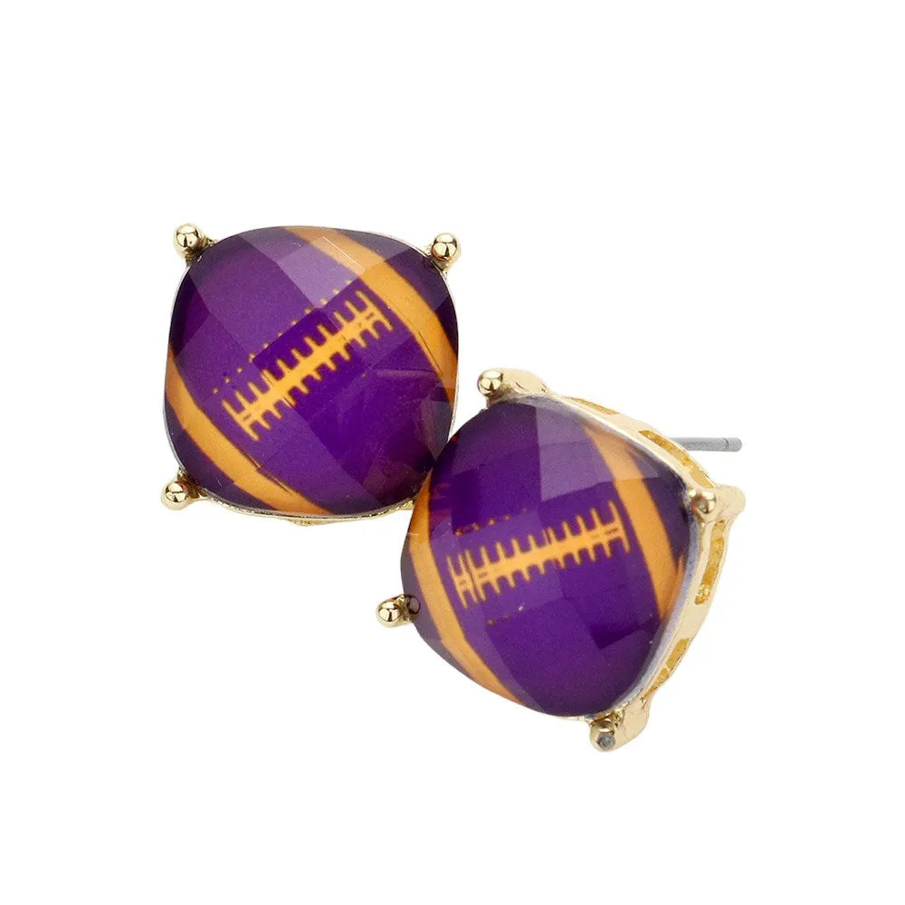 Game Day Football Cushion Square Stud Earrings