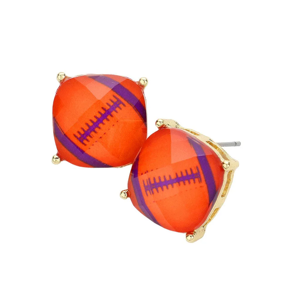 Game Day Football Cushion Square Stud Earrings