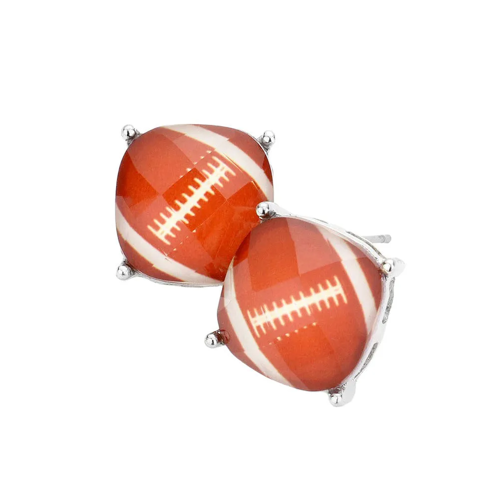 Game Day Football Cushion Square Stud Earrings