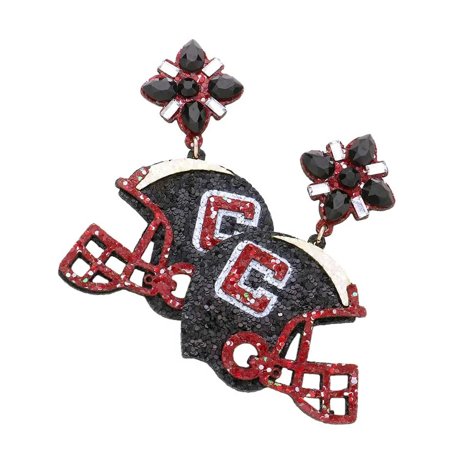 Game Day Glittered Football Helmet Dangle Earrings