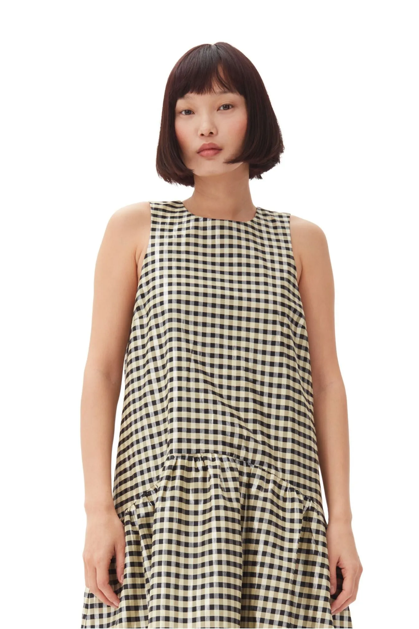 Ganni Shiny Check Jacquard Midi Dress