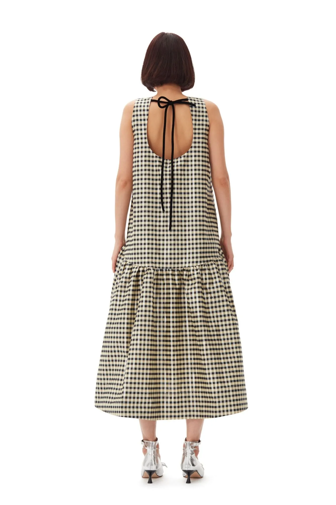 Ganni Shiny Check Jacquard Midi Dress