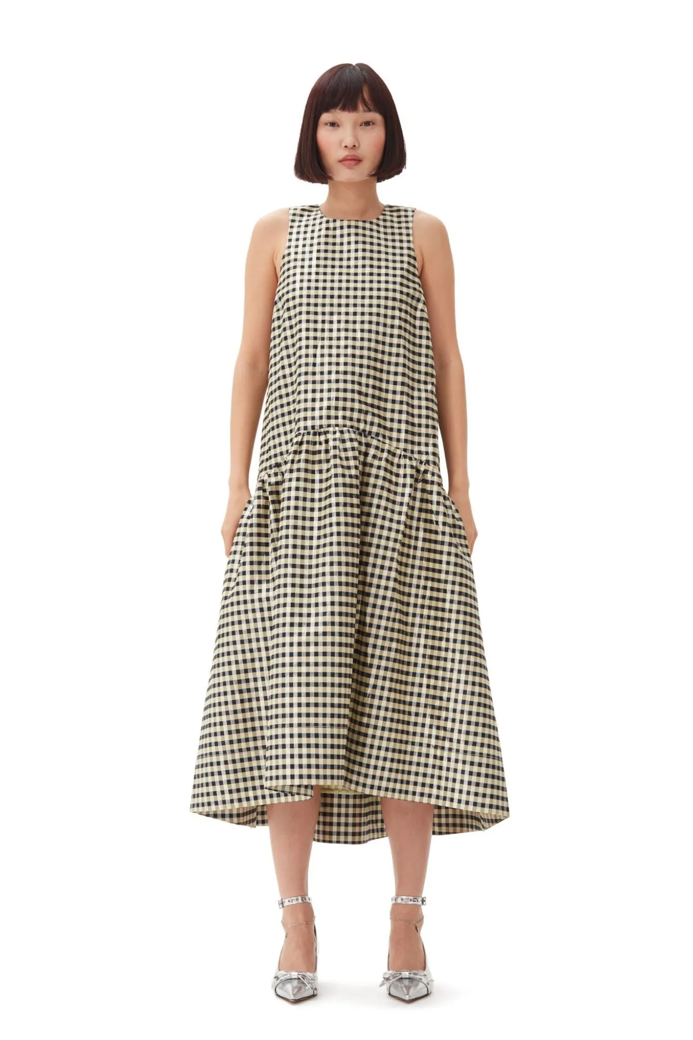 Ganni Shiny Check Jacquard Midi Dress