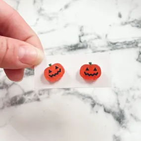 Glitter Jack-O-Lantern Stud Earrings