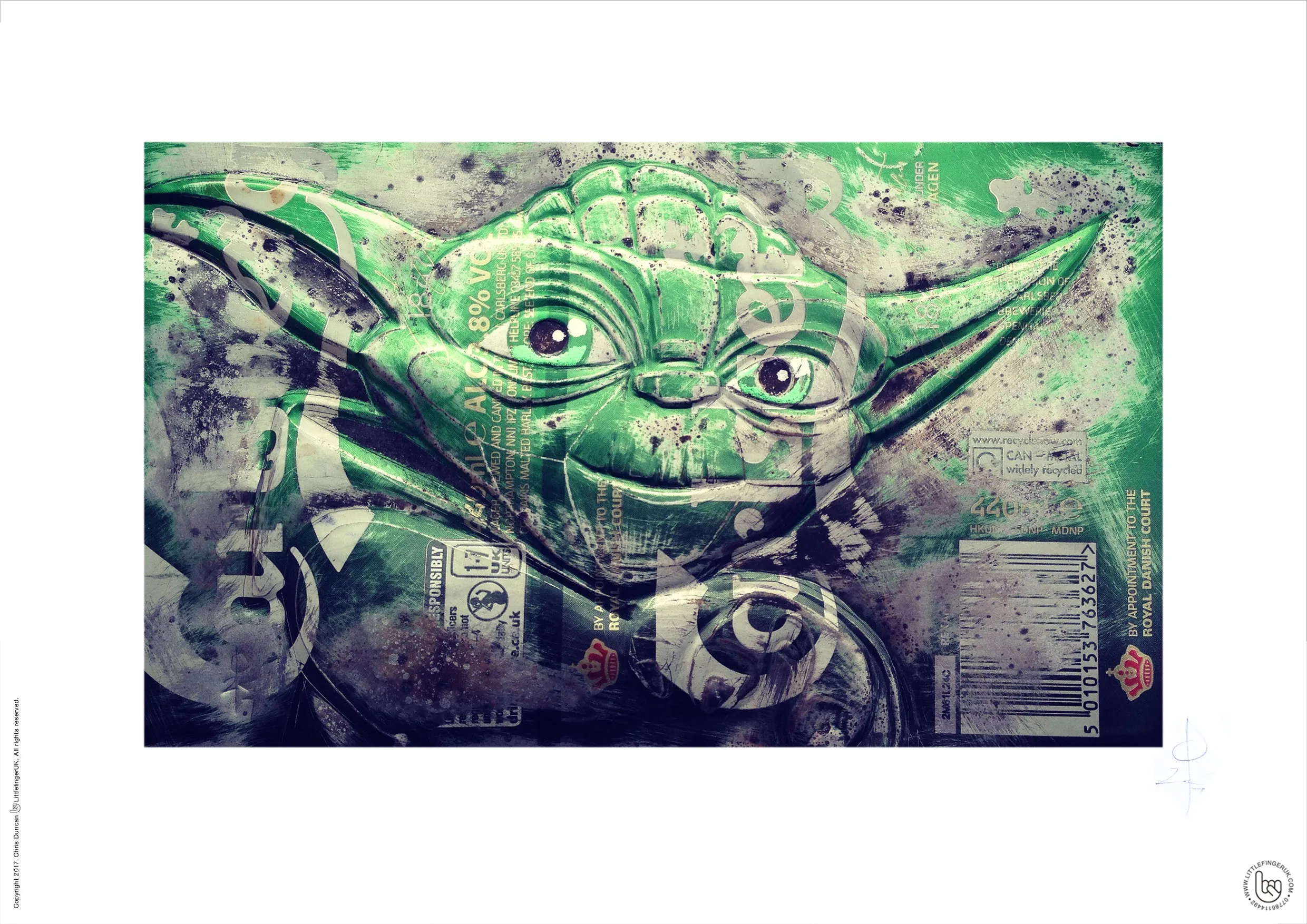 Hand Signed PRINT by Chris Duncan, YODA on Carlsberg Can