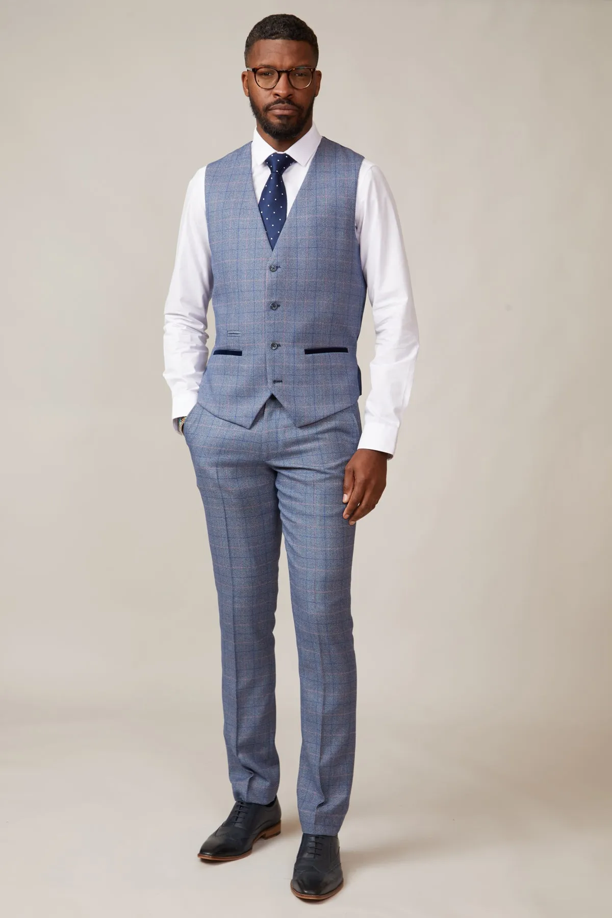 HARRY - Blue Tweed Suit with Single Breasted Waistcoat