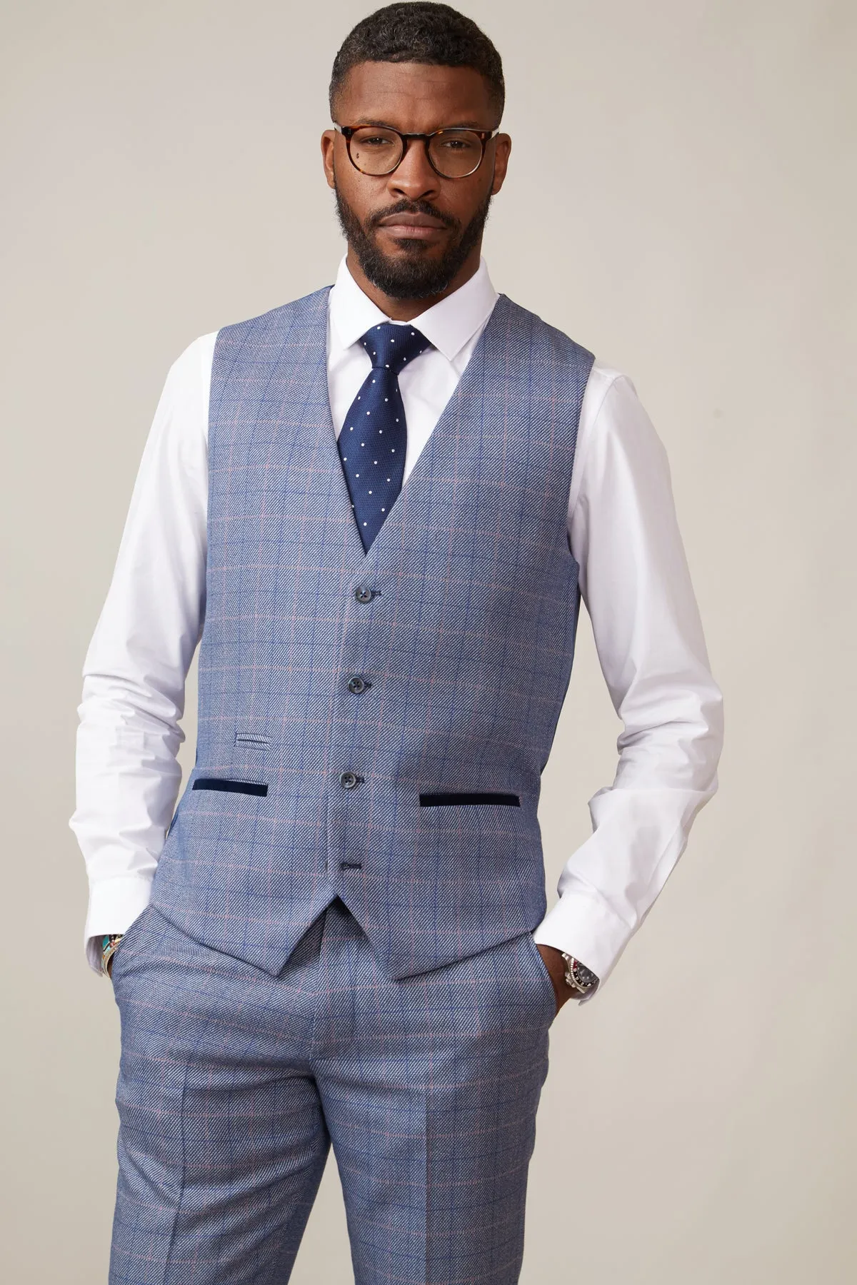 HARRY - Blue Tweed Suit with Single Breasted Waistcoat