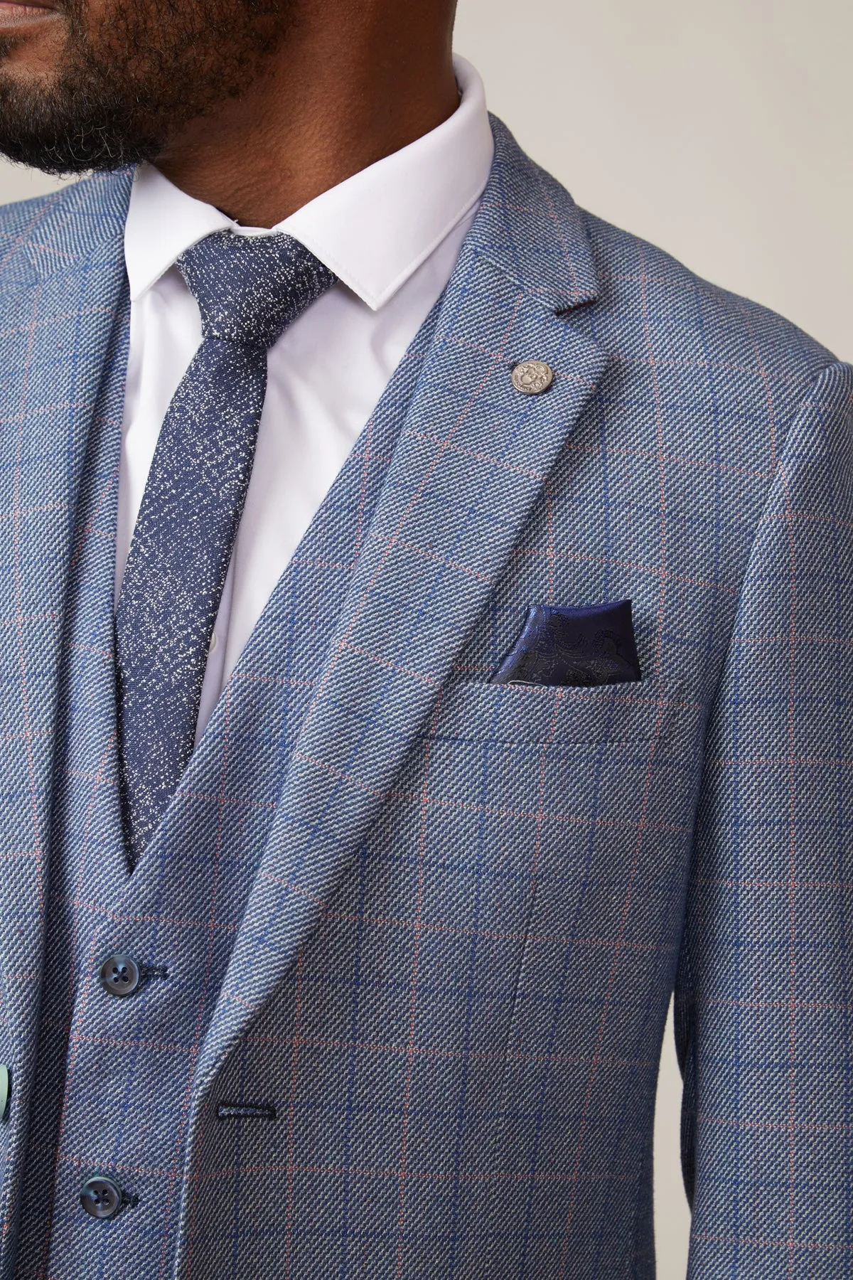 HARRY - Blue Tweed Suit with Single Breasted Waistcoat