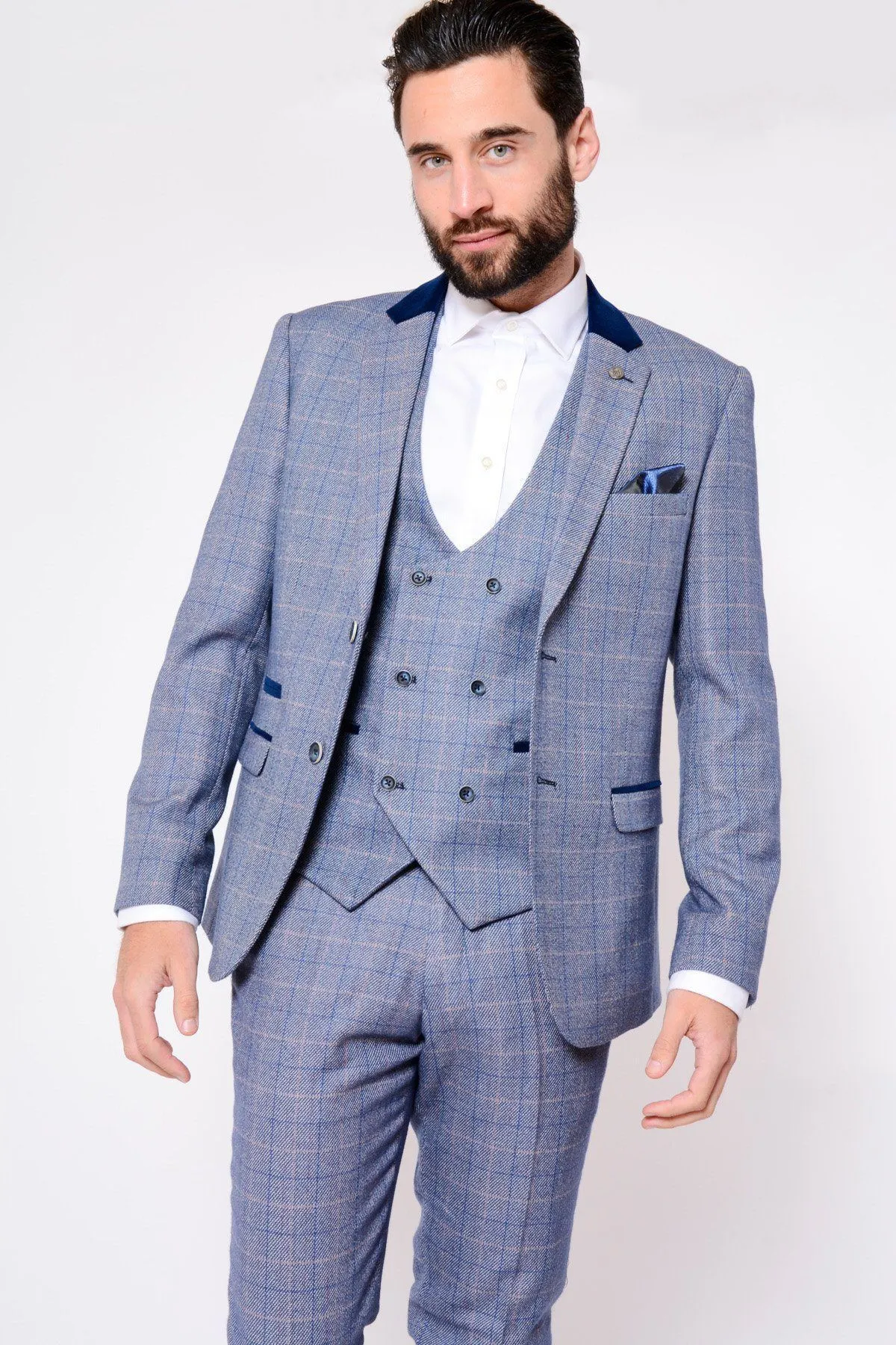 HILTON - Blue Tweed Suit with Double Breasted Waistcoat