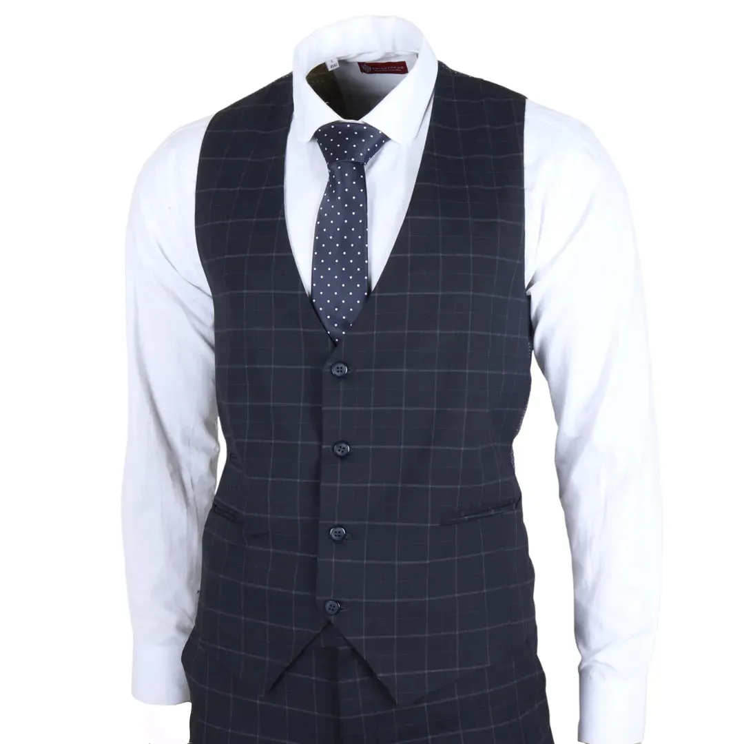 IM3 - Men's Navy Checked Tailored Fit Suit