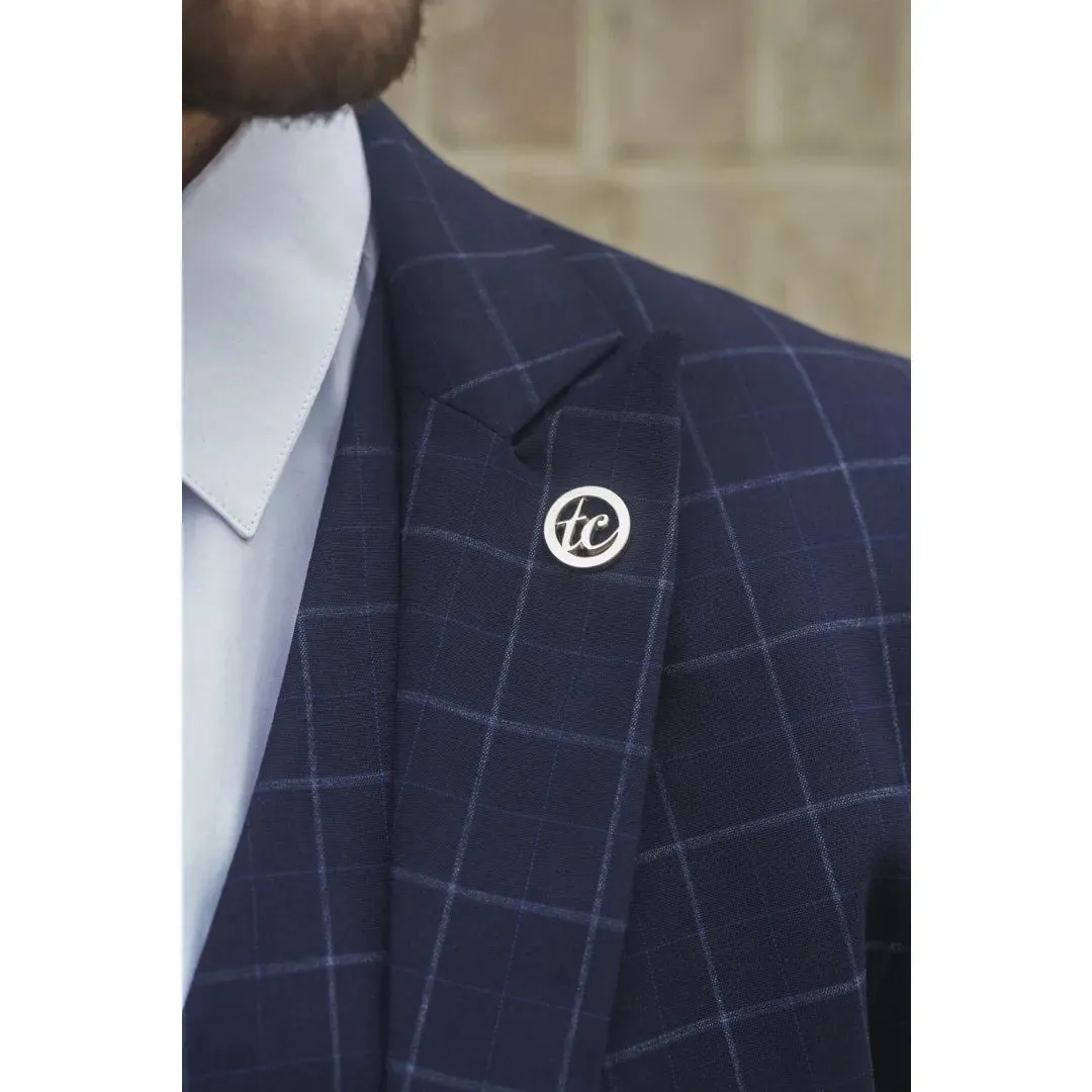 IM3 - Men's Navy Checked Tailored Fit Suit