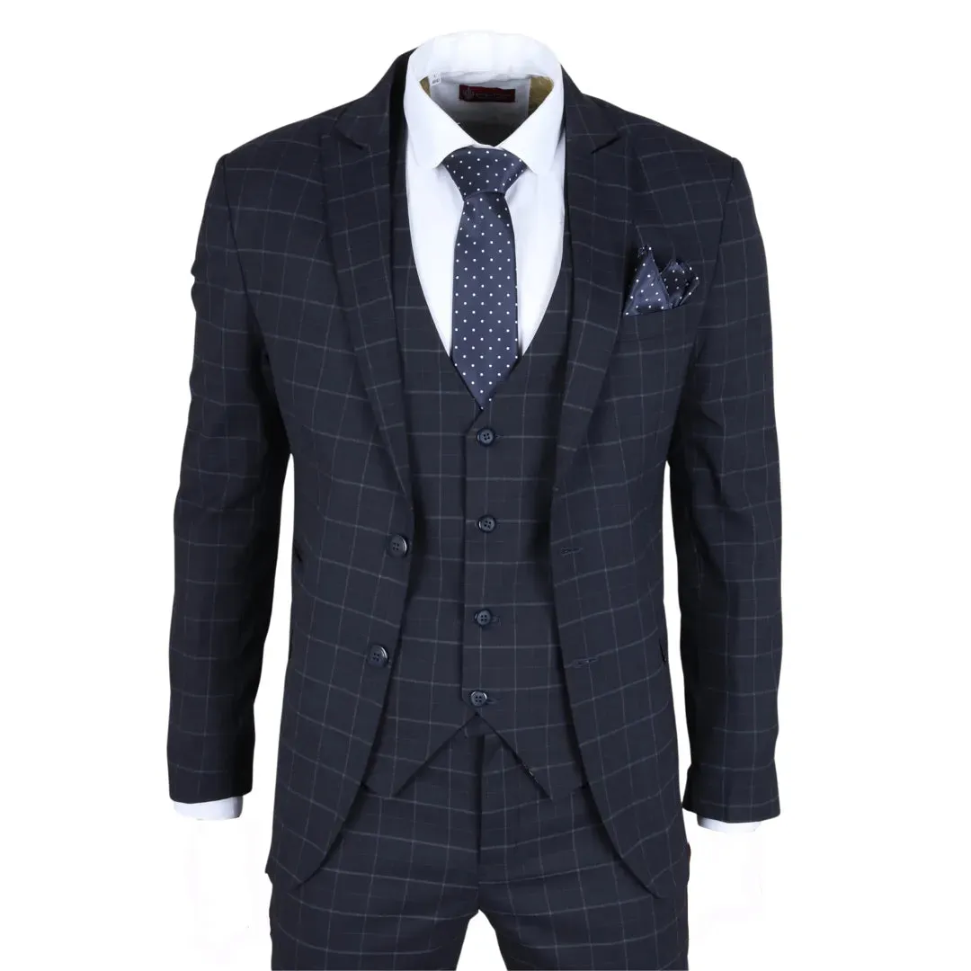 IM3 - Men's Navy Checked Tailored Fit Suit