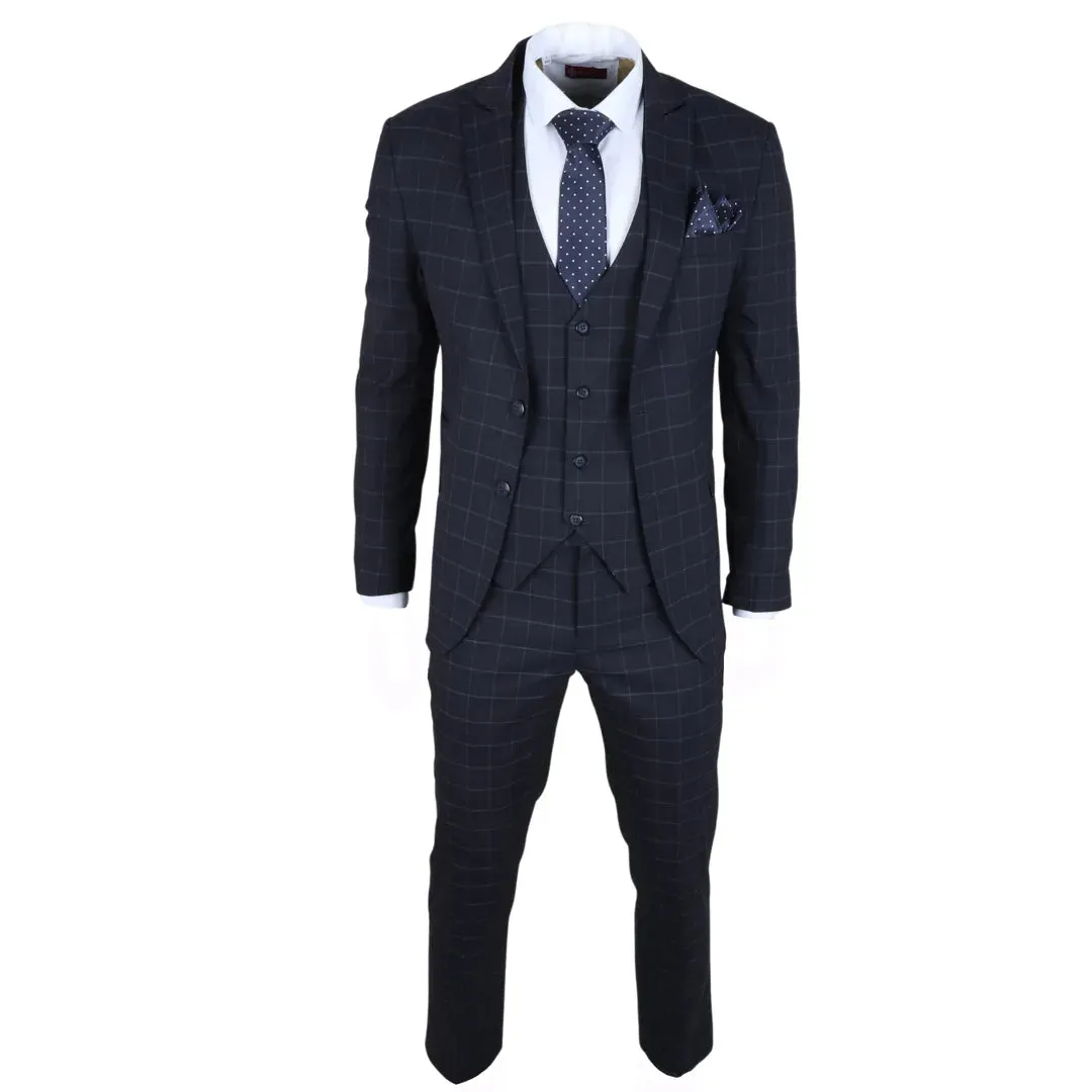 IM3 - Men's Navy Checked Tailored Fit Suit