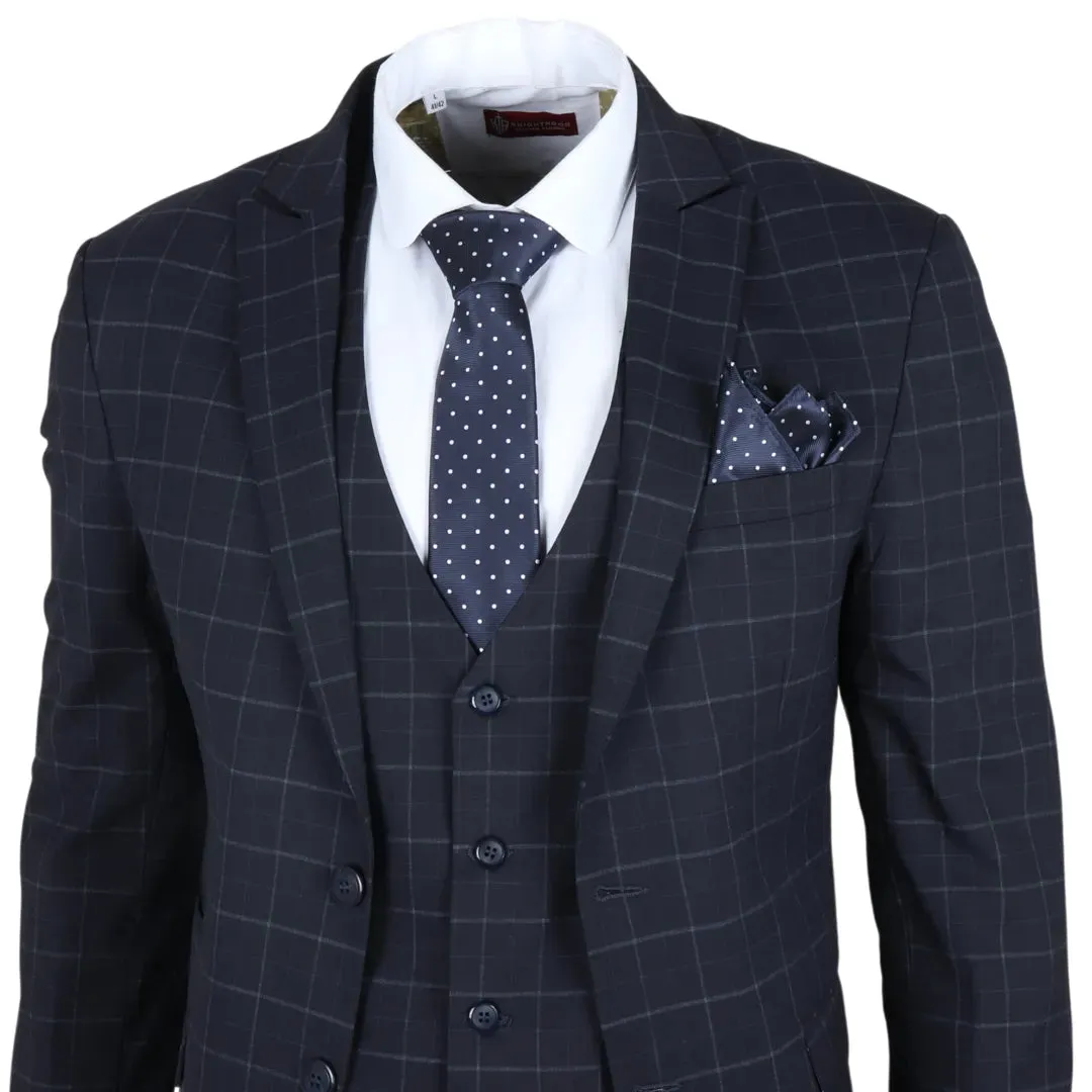 IM3 - Men's Navy Checked Tailored Fit Suit