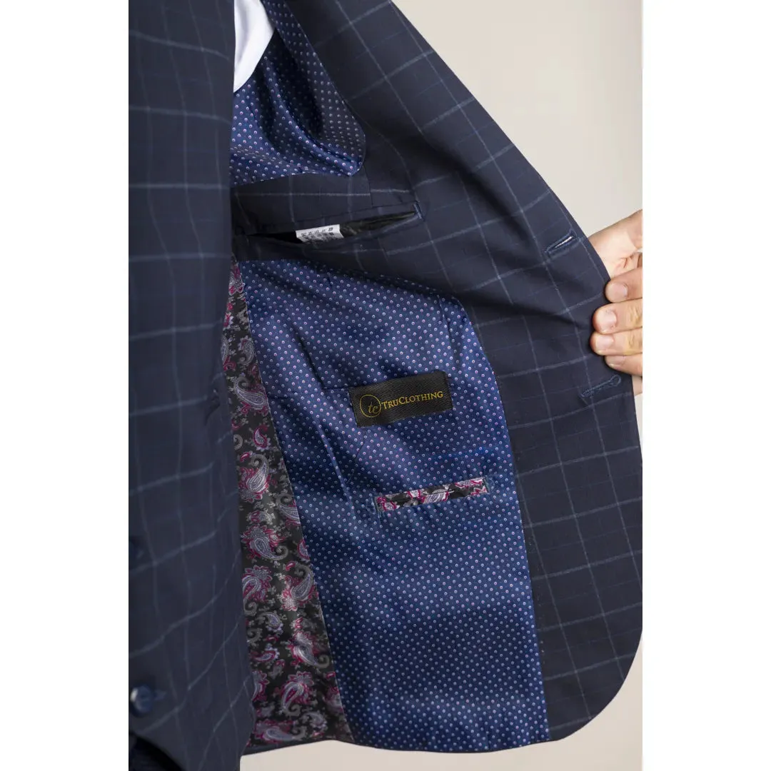 IM3 - Men's Navy Checked Tailored Fit Suit